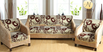 Nendle Poly Cotton Sofa Cover Set of 3+1+1 (Brown, 5 Seater)